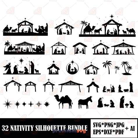 Nativity Scene Svg Bundle 32 Nativity Silhouette Svg Instant Download