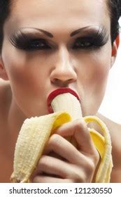 Closeup Female Eating Peeled Banana Stock Photo Edit Now