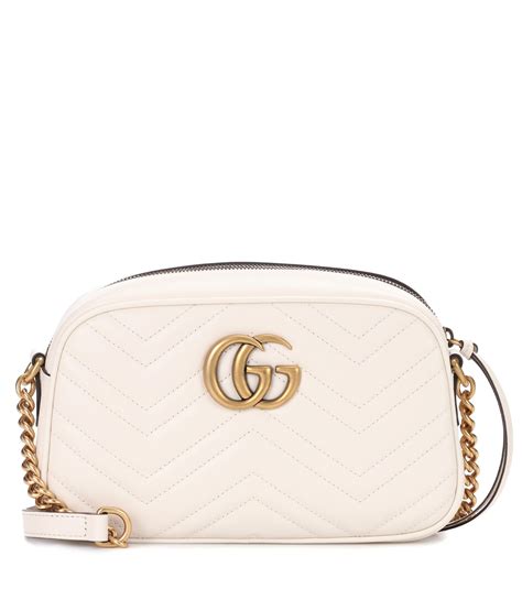 Gucci Leather Gg Marmont Small Shoulder Bag In Mwhitemwhite White