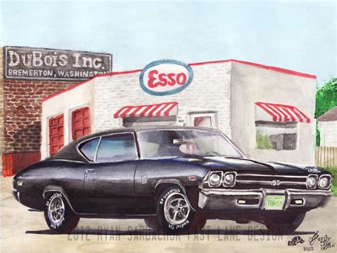 1969 Chevy Chevelle At Esso Painting By Fastlaneillustration On