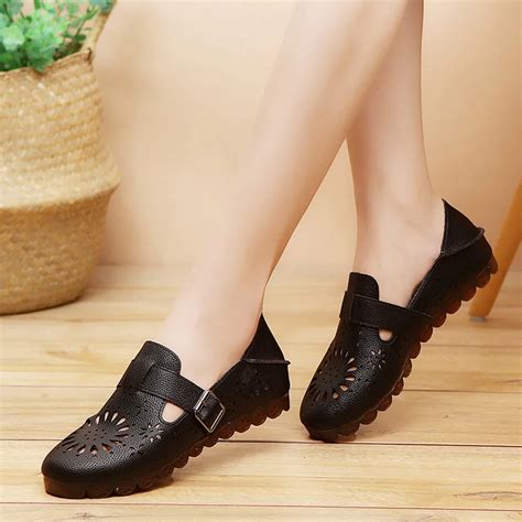 Youyedian Fashion Women Hollow Buckle Strap Round Toe Leisure Shoes