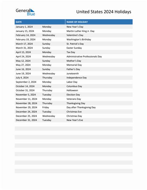 2024 Holiday Calendar Dates By Year List Chris Delcine