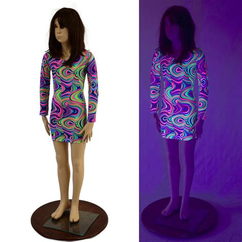 Girls Neon Glow Worm Mini Dress With Long Sleeves Coquetry Clothing