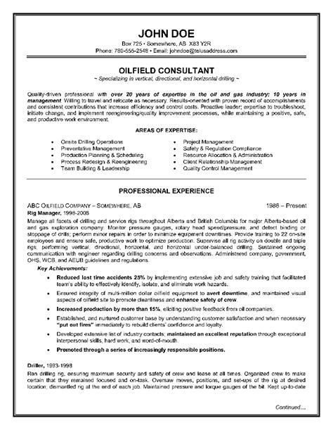 Canadian cv format pdf printable receipt template. Epic Example of a Oilfield Consultant Resume Sample