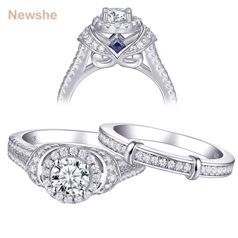 Newshe Solid 925 Sterling Silver Wedding Ring Set For Women 19 Carats