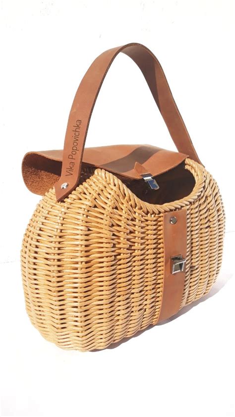 Wicker Bag Vintage Bag With Leather Handle Bag Retro Style Etsy