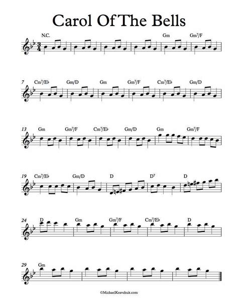 G minor (sounding pitch) ( view more g minor music for choir ). Free Lead Sheet - Carol of The Bells