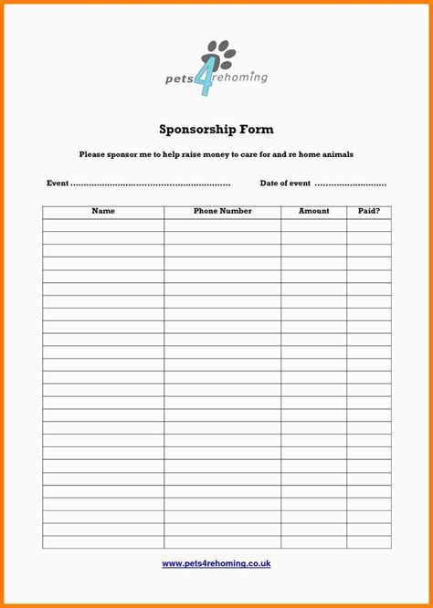 Blank Sponsorship Form Template Sponsorship Form Template Word