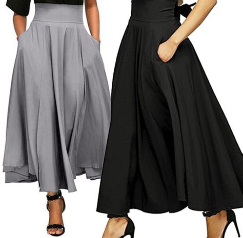 women high waist long skirt dress pleated a line front slit belted maxi skirt wish