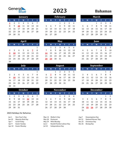 2023 Bahamas Calendar With Holidays Kalender Bahamas 2023 Mit