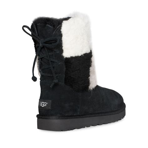 Ugg Classic Short Patchwork Fluff Black Boots Womens Mycozyboots