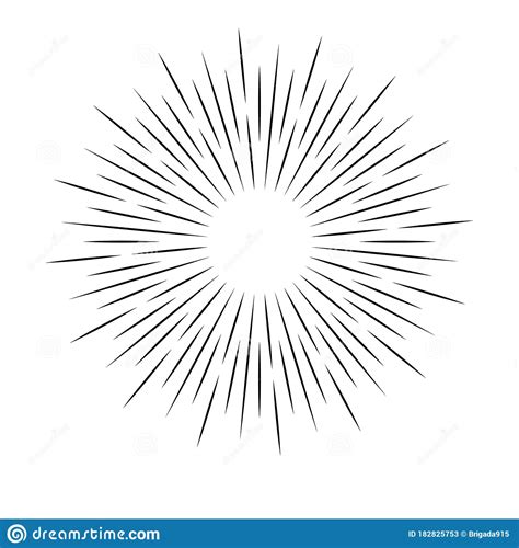 Sun Rays Light Rays Linear Drawing On White Background Stock