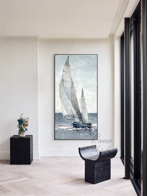 Abstract Sailboat Canvas Art Original Nautical Oil Painting Etsy