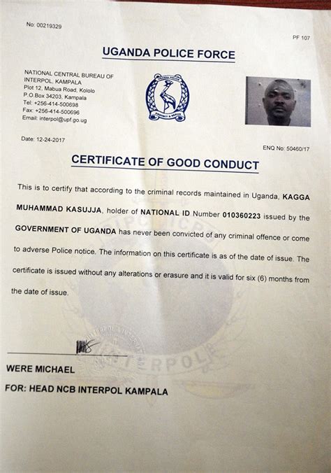 It is also referred to as a police clearance certificate provided by the criminal investigation department and is valid for. Uganda - Obtain Police Clearance Certificate (Certificate ...