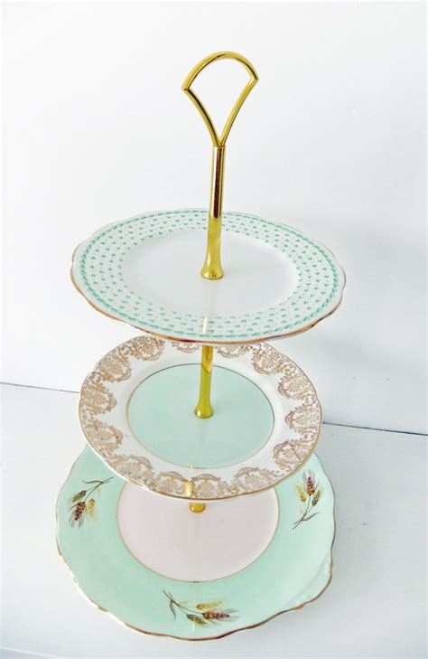 Vintage China 3 Tier Mint Cake Stand Vintage Cake Stands Tiered Cake