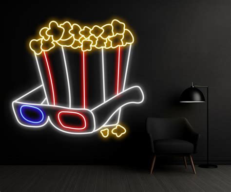 Insegna Al Neon Popcorn Insegna Al Neon Per Occhiali 3d Etsy Italia