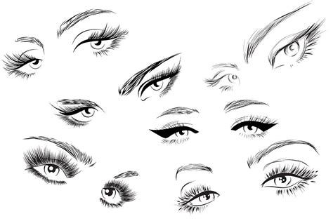A Set Of Different Types Of Eyes With Long Lashes And Eyelashes On