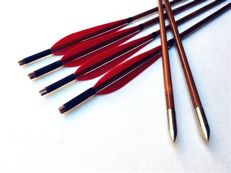 6pcs Handmade Full Red Turkey Feather Bamboo Arrows For Archery Longbow Huntingbamboo Arrows