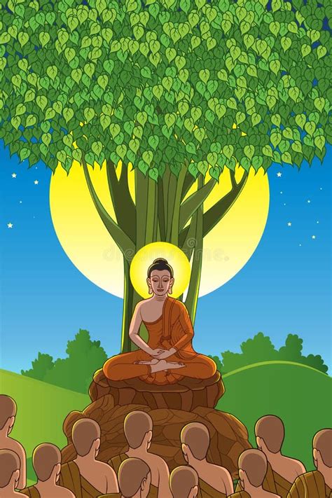 Buddha Sitting Under The Bodhi Tree Stock Vector Illustration Of