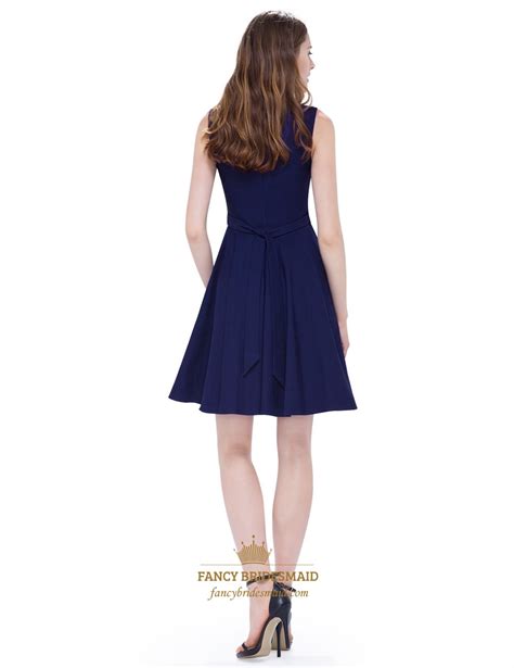 Navy Blue Simple Knee Length Sleeveless A Line Chiffon Cocktail Dress
