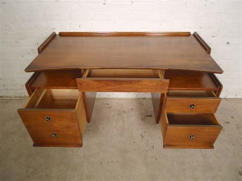 Mid Century Desk By Hooker With Finished Back For Sale At 1stdibs
