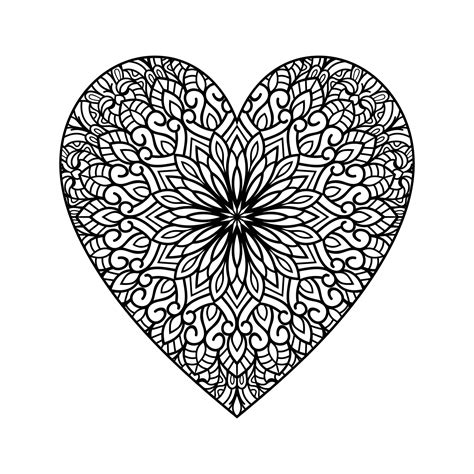 Heart Shaped Mandala Floral Pattern For Coloring Book Heart With