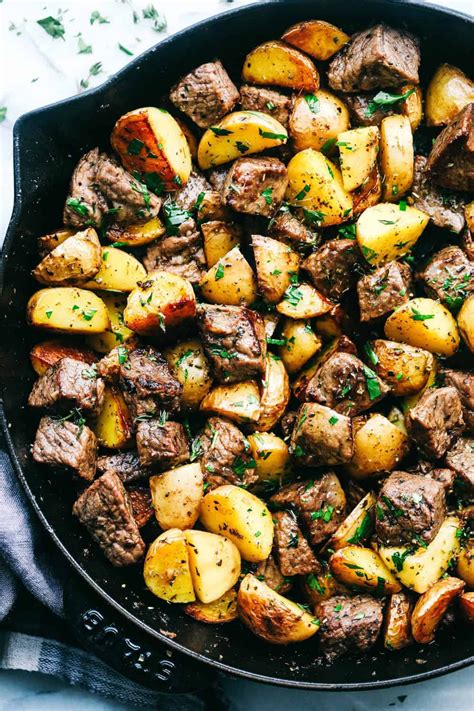 Mix together the ingredients until well combined. Garlic Butter Herb Steak Bites with Potatoes | The Recipe ...