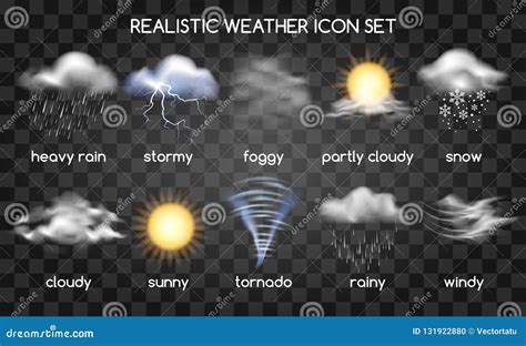 Realistic Weather Icon Set Transparent Stock Illustrations 1034