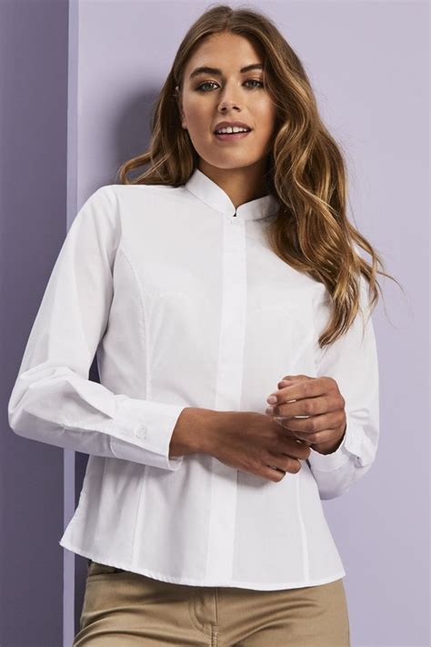 women s long sleeve mandarin collar blouse white shop by industry from simon jersey uk