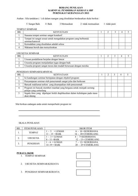 MOshims Maklum Balas Contoh Borang Penilaian Program