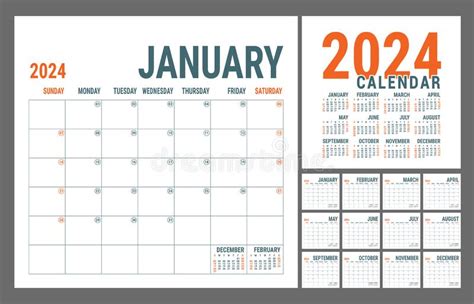 Calendar 2024 Year English Colorful Vector Horizontal Wall Or Pocket