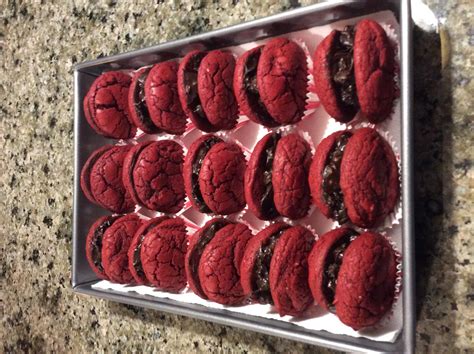 I can't wait to try them with peanut butter chips. Red Velvet Sandwich Cookies | Duncan Hines® | Red velvet sandwich cookies, Red velvet cake mix ...