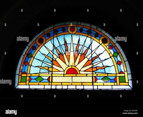 Mesmerizing Shot Of A Bright And Colorful Stained Glass Window On The Black Background Stock