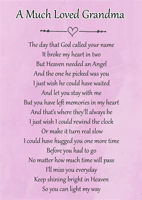 A Much Loved Grandma Memorial Graveside Poem Keepsake Card Includes