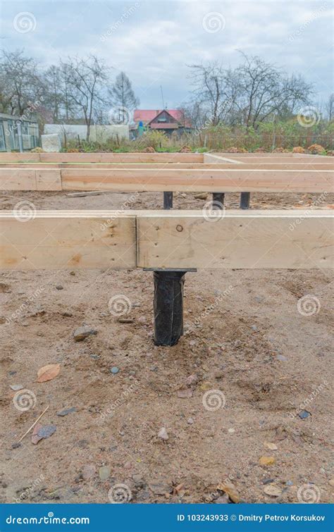 On Pile Foundations Hewn Timber Framing House Stock Image Image Of