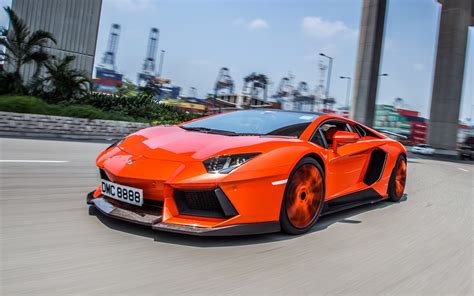 Orange Lamborghini Aventador Street Wallpaper 1920x1200 17650