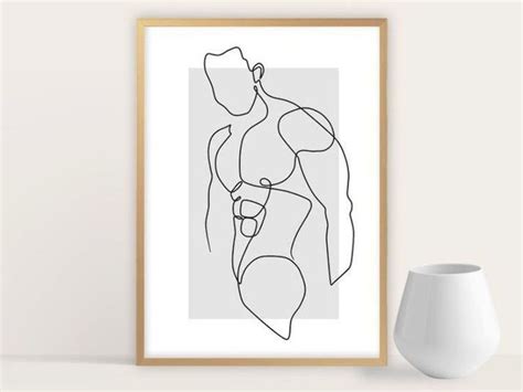 Naked Male Nude Line Art Print Single Line Drawing Abstract Minimalist
