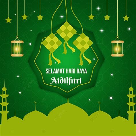 Selamat Hari Raya Aidilfitri Vector Ketupat With Islamic Background