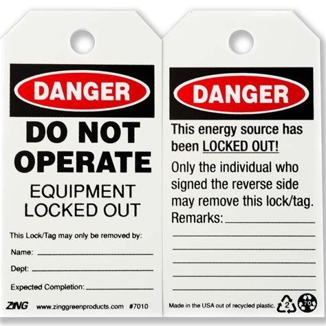 Do Not Operate Tags, 10/Pack - Lockout Tagout | Zing Green