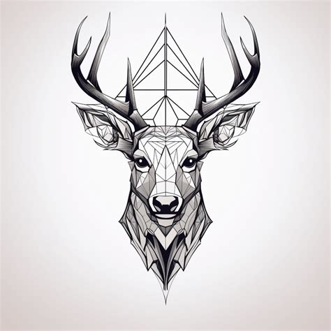 Geometric Deer Head Tattoo Black And White Animal Tattoo Digital Art Etsy