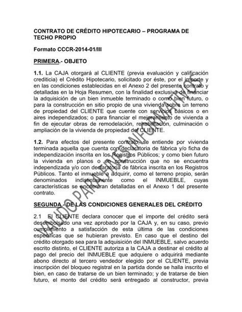 Contrato De Cr Dito Hipotecario Caja Municipal De Sullana