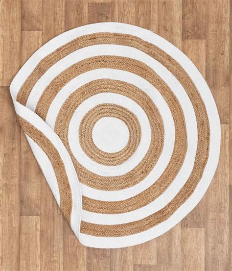 4x4 Round Rug Braided Jute Cotton With White Etsy Uk Round Rugs