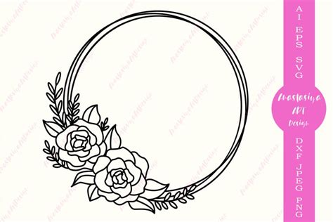 Flower Circle Frame Svg Cut File Wreath Monogram Clipart 557983 F7f