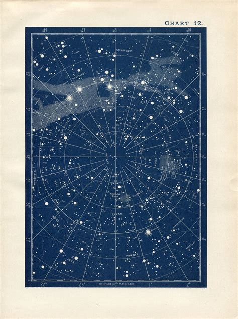 Antique Astronomy Star Chart Print Chromolithograph Constellation Art