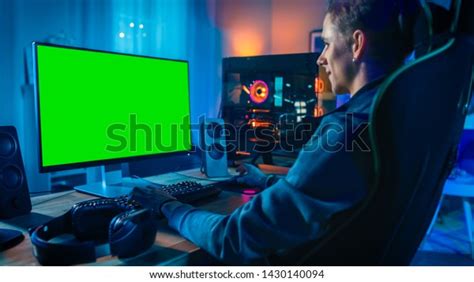 Excited Gamer Playing Online Video Game Stock Photo Edit Now 1430140094