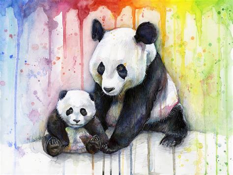 Panda Watercolor Mom And Baby Painting By Olga Shvartsur Pixels Merch