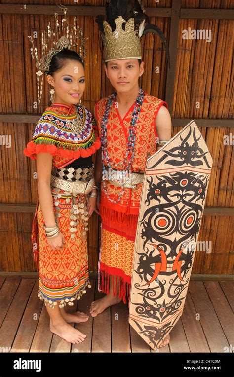 Portrait Of A Traditional Iban Couple In Sarawak Borneo Malaysia