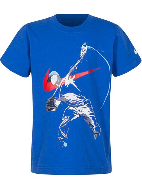 Nike Boys Blue And Red Baseball Blur Swoosh Athletic Tee Shirt T Shirt