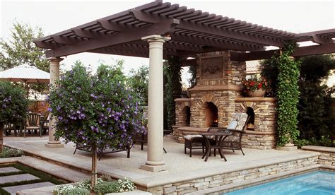 Rustic Ledge® Eldorado Stone Pergola Outdoor Fireplace Designs