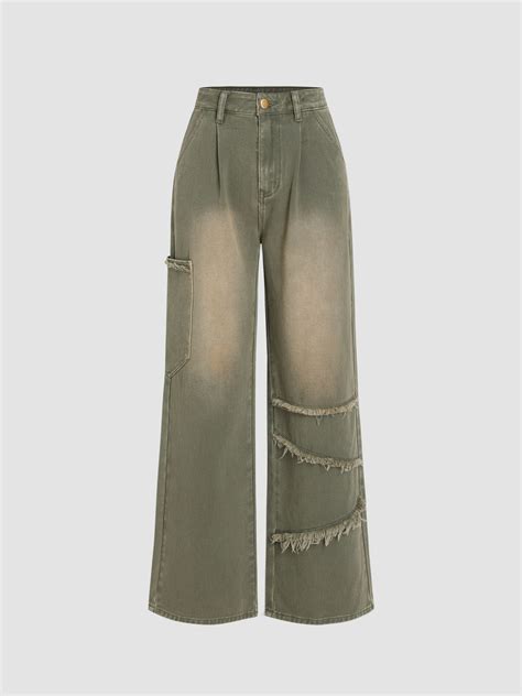 Denim Solid Tassel Wide Leg Jeans Cider